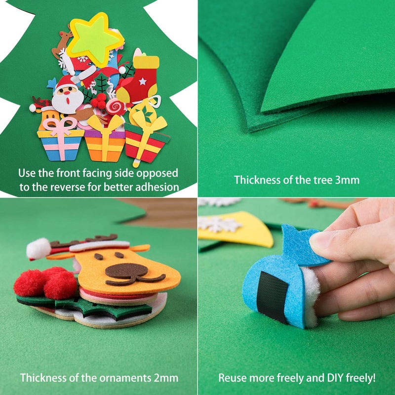 TOBEHIGHER DIY Felt Christmas Tree - 3.6 FT, 41 Piece Ornament Set, 3D Design, Reusable Adhesive Pads, Green, Life-Size, Unisex, Christmas Theme, Art & Craft Kit for Kids - Image 5